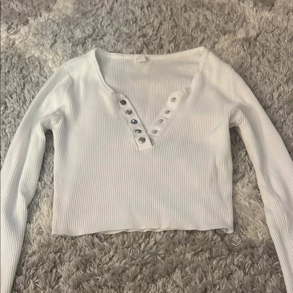 White Ribbed Long Sleeve Top